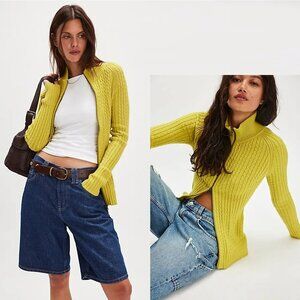 NWT New Free People Eliza Mini Skirt Sweater Cardigan In Chartreuse Size XS